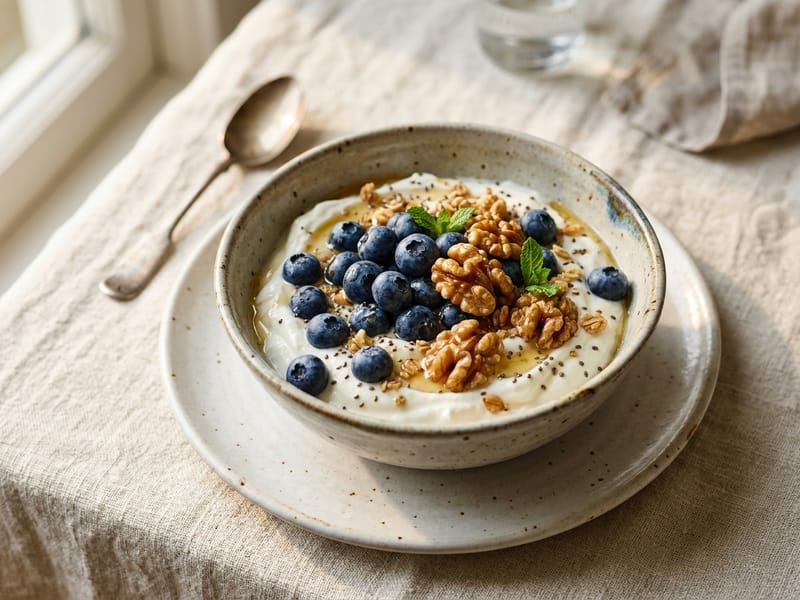 Greek Yogurt with Toasted Walnuts and Blueberries
