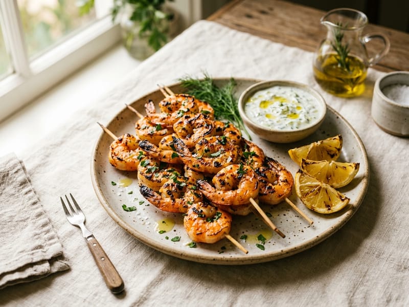Grilled Greek Shrimp Skewers