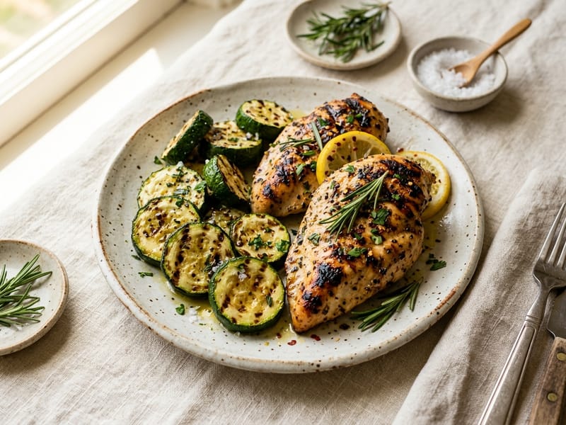 Grilled Lemon Herb Chicken and Zucchini