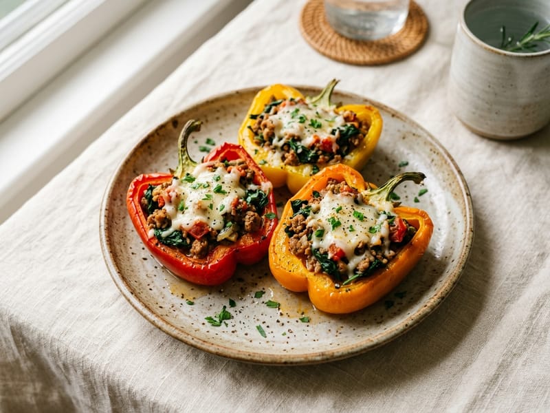 Ground Turkey And Spinach Stuffed Bell Peppers