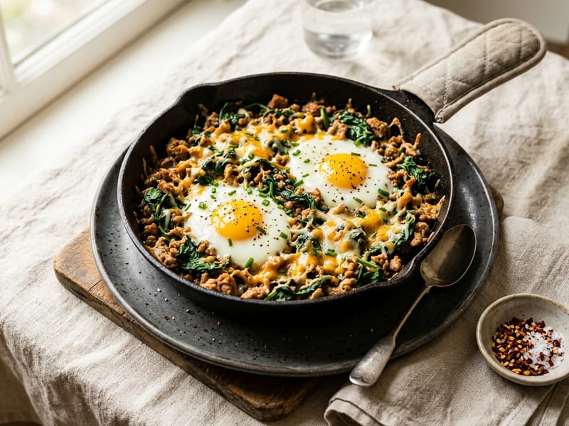 Ground Turkey and Spinach Stuffed Skillet