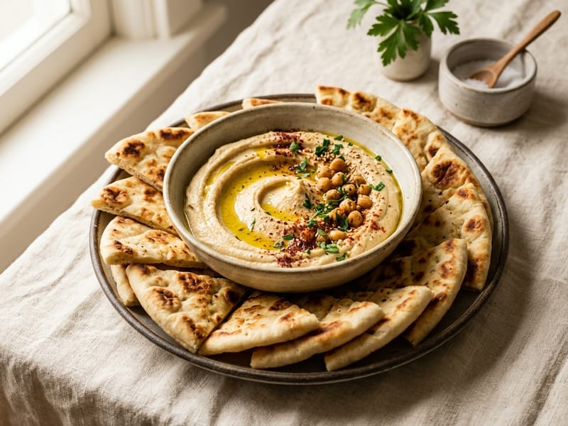 Hummus And Toasted Naan Wedges