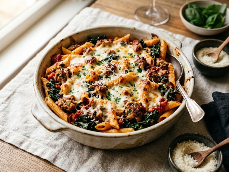 Italian Sausage and Kale Baked Penne