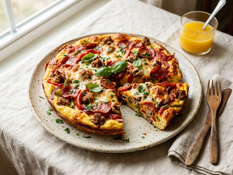 Italian Sausage and Pepperoni Breakfast Pizza Bake