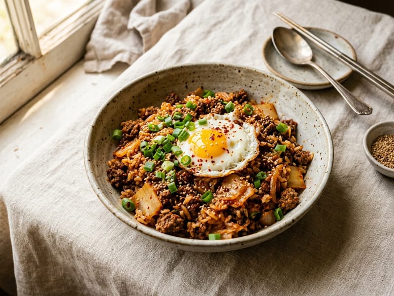 Kimchi Beef Rice Skillet