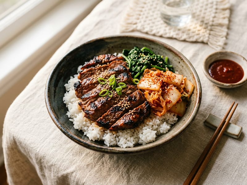 Korean BBQ Style Flank Steak Bowl