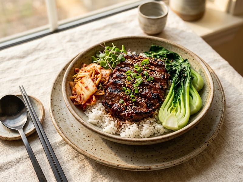 Korean BBQ Style Flank Steak Bowls
