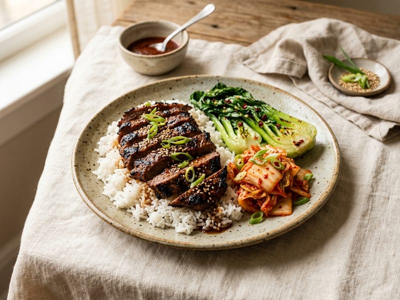 Korean BBQ Style Flank Steak Plate