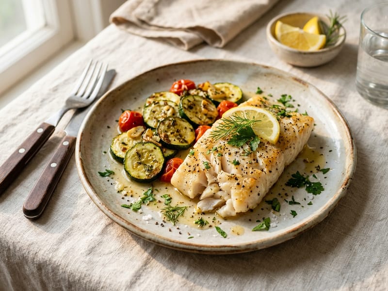 Lemon Garlic Butter Cod with Zucchini