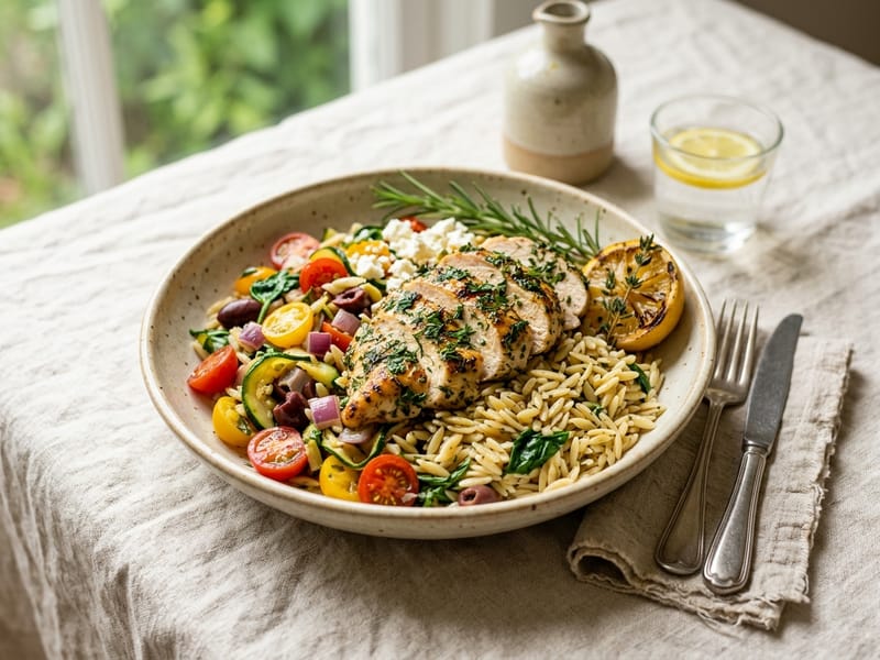 Lemon Herb Chicken and Orzo Bowls