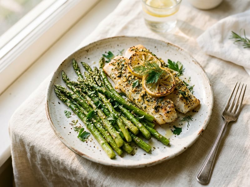 Lemon Herb Cod And Asparagus