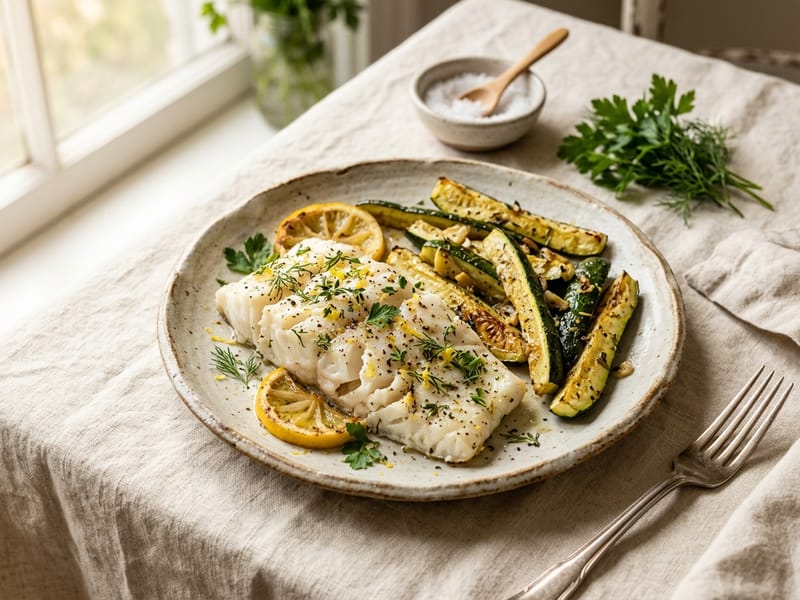 Lemon Herb Cod and Zucchini