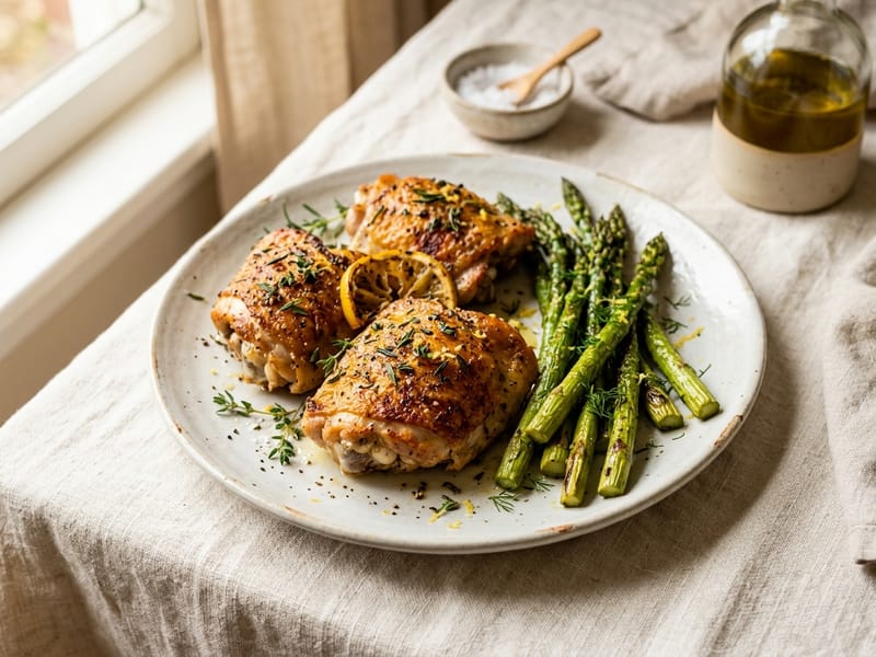 Lemon Herb Roasted Chicken Thighs And Asparagus