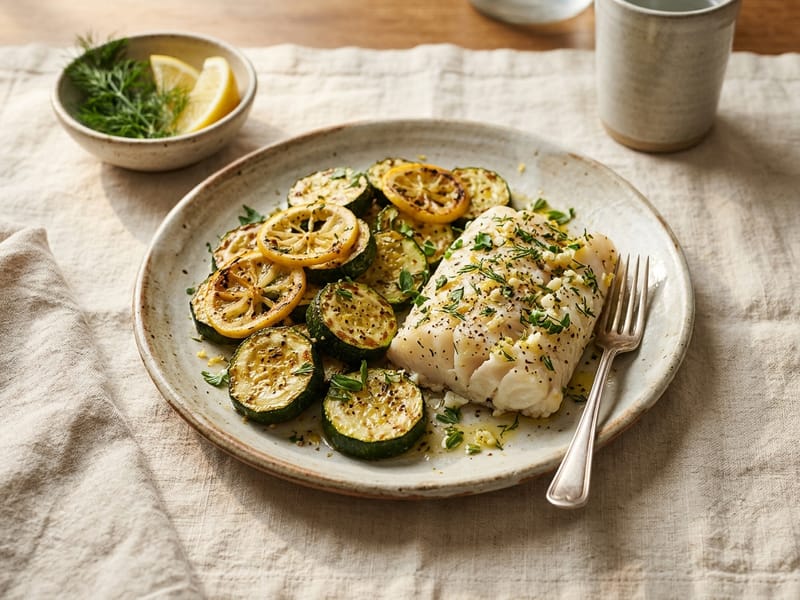 Lemon Herb Roasted Cod And Zucchini
