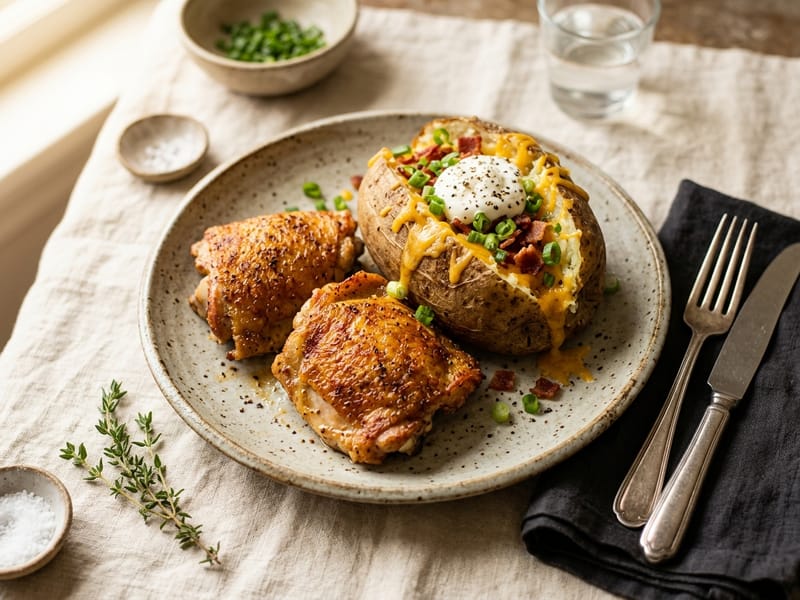 Loaded Baked Potato with Crispy Chicken Thighs