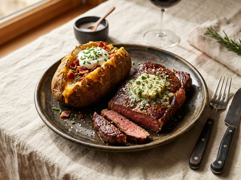 Loaded Garlic Butter Sirloin and Baked Potato