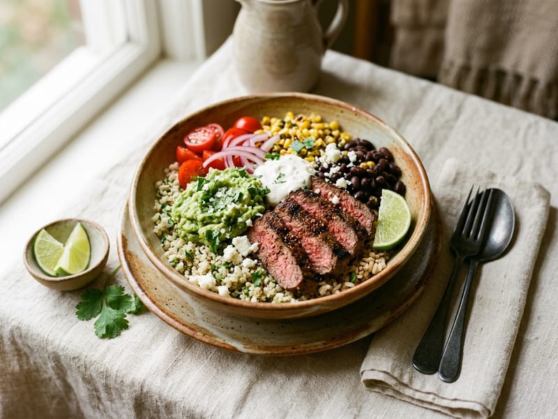 Loaded Steak And Black Bean Burrito Bowl