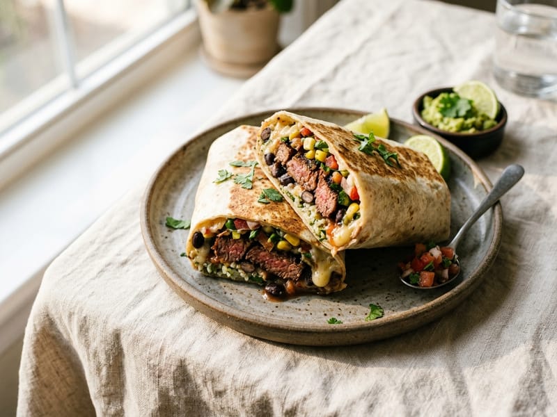 Loaded Steak And Black Bean Burritos
