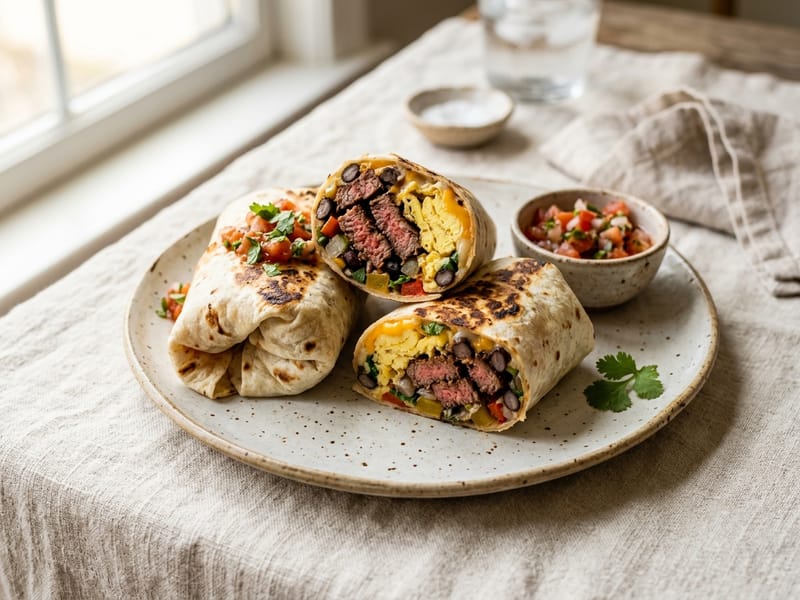 Loaded Steak And Egg Power Breakfast Burritos