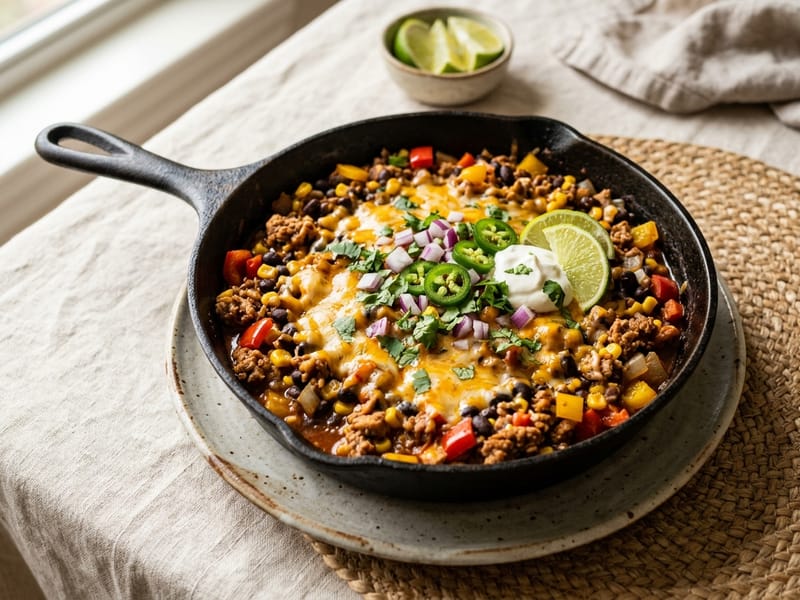 Loaded Turkey And Black Bean Skillet