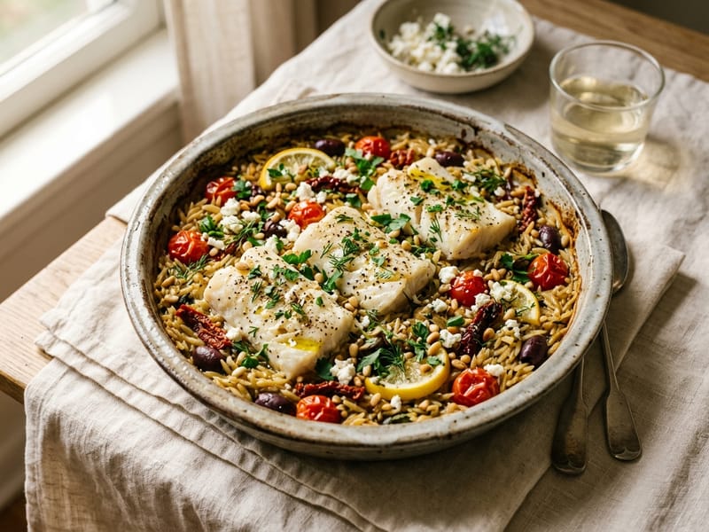 Mediterranean Baked Cod And Orzo