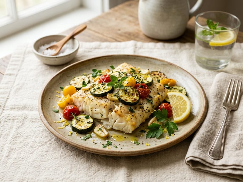 Mediterranean Baked Cod And Zucchini