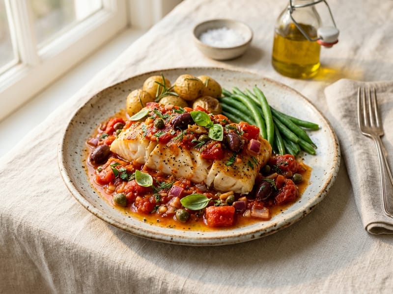 Mediterranean Baked Cod with Tomatoes