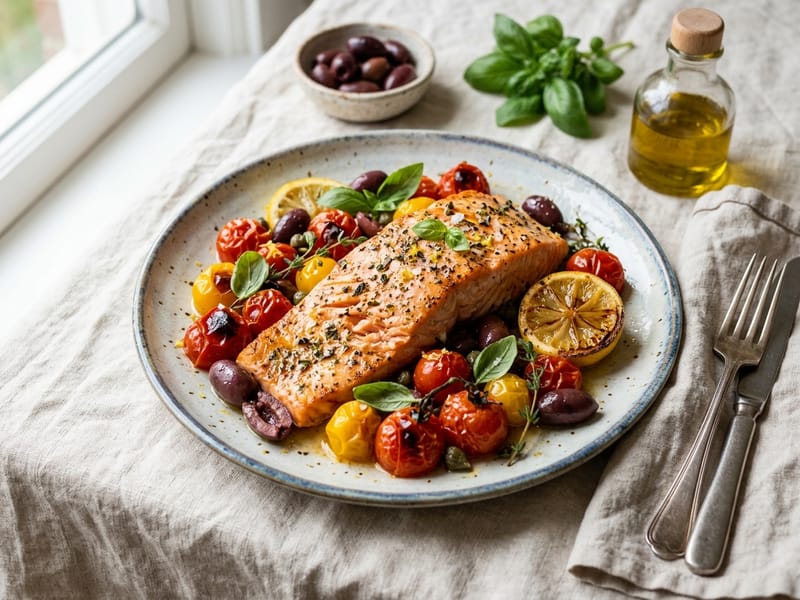 Mediterranean Baked Salmon With Tomatoes