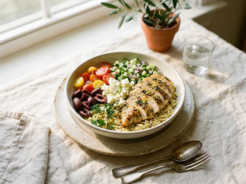 Mediterranean Chicken And Orzo Power Bowl