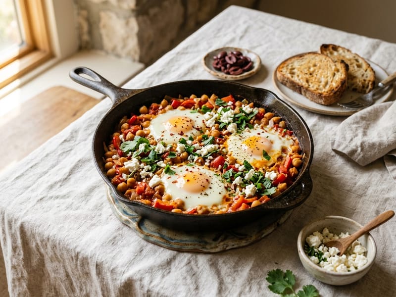 Mediterranean Chickpea And Egg Skillet