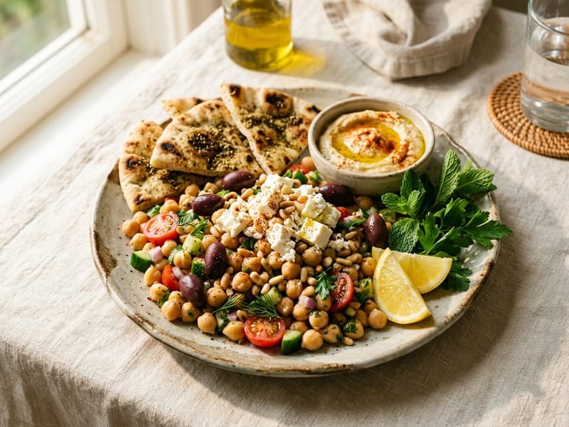 Mediterranean Chickpea And Feta Plate