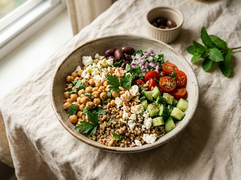 Mediterranean Chickpea and Feta Quinoa Bowl