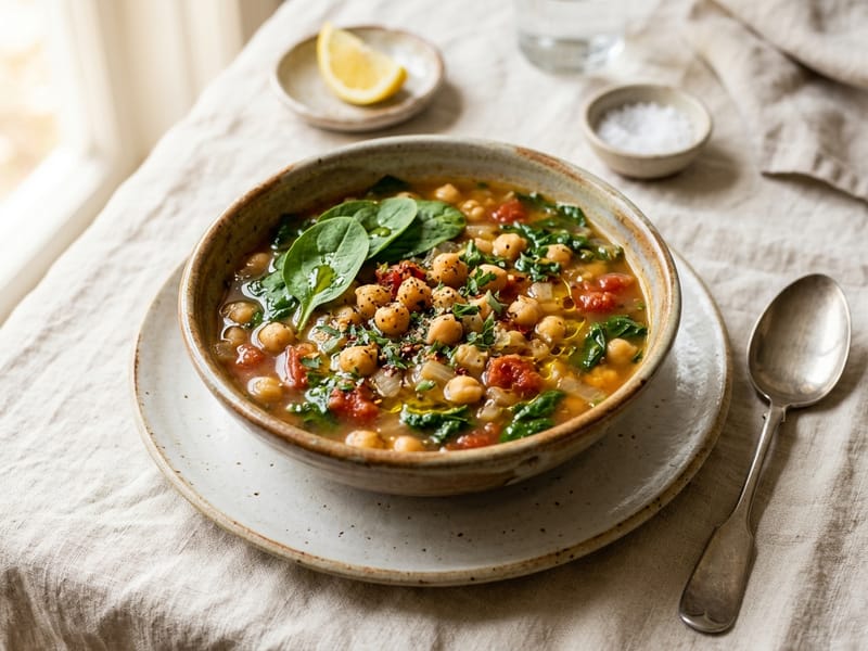 Mediterranean Chickpea and Spinach Soup