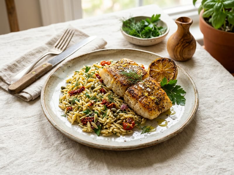 Mediterranean Lemon Herb Cod And Orzo
