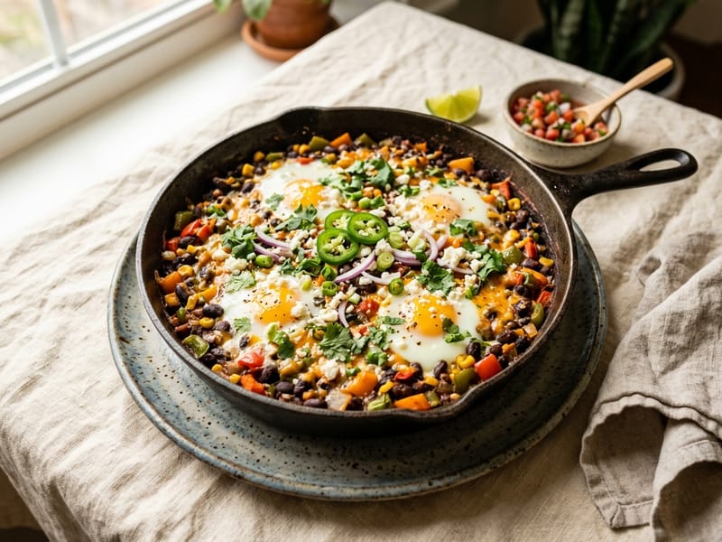 Mexican Style Black Bean and Egg Skillet Bake