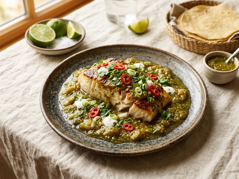 Mexican Style Cod with Roasted Tomatillos