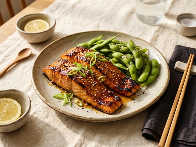 Miso Ginger Salmon with Edamame