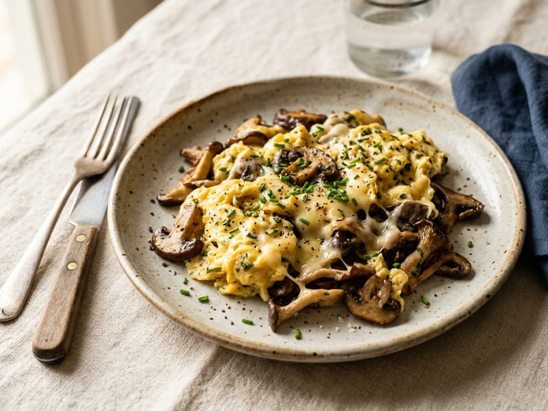 Mushroom And Swiss Egg Scramble