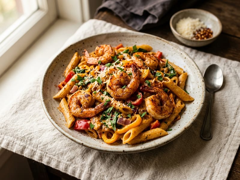 One Pot Creamy Cajun Shrimp Pasta