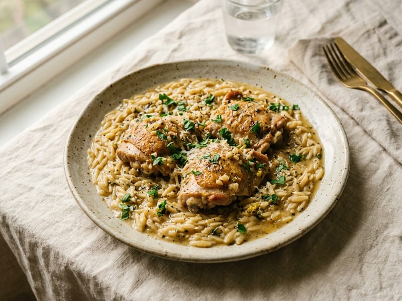 One Pot Garlic Butter Chicken And Orzo