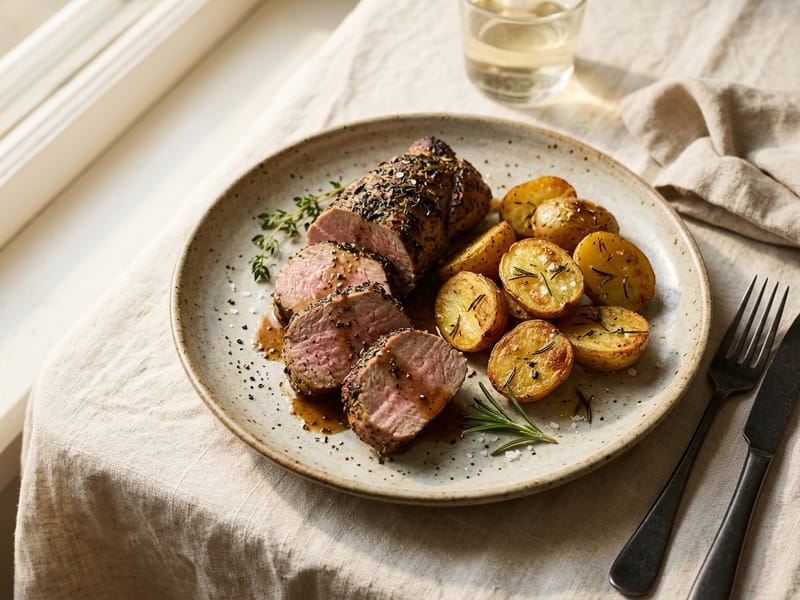 Pan Seared Pork Tenderloin with Roasted Baby Potatoes