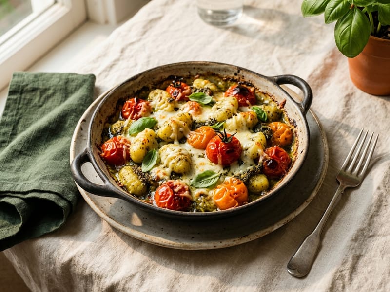 Pesto Gnocchi Bake with Cherry Tomatoes