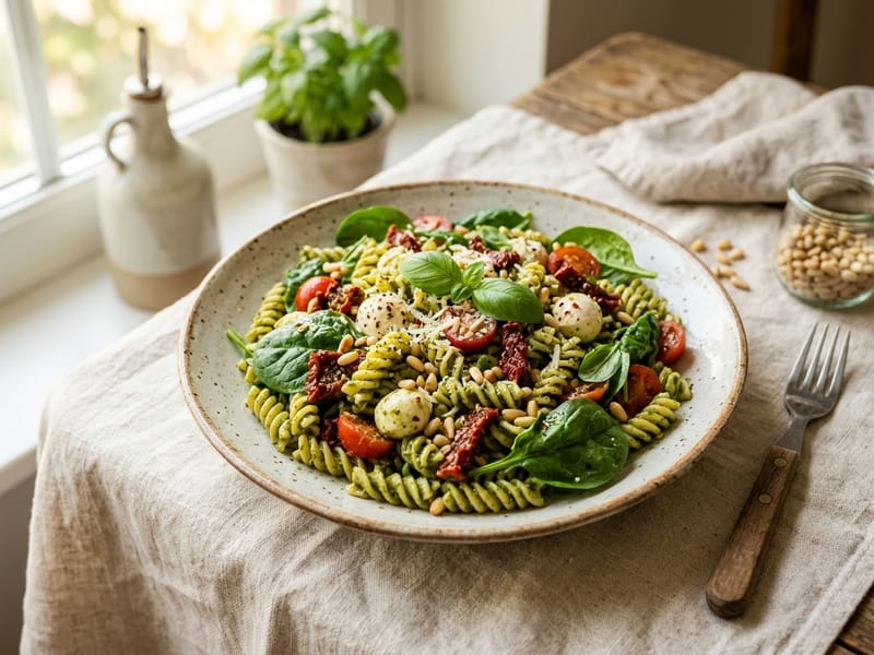 Pesto Pasta Salad with Sun Dried Tomatoes