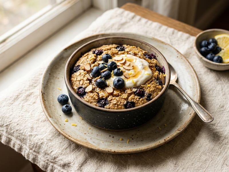 Protein Packed Blueberry Lemon Baked Oats
