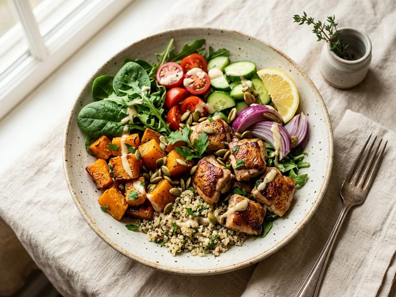 Roasted Butternut Squash And Chicken Power Bowl