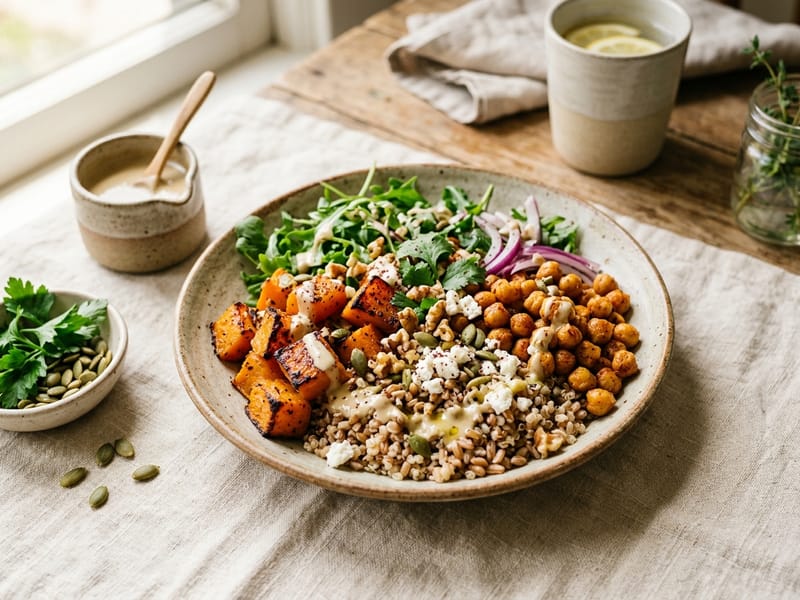 Roasted Butternut Squash and Chickpea Grain Bowl