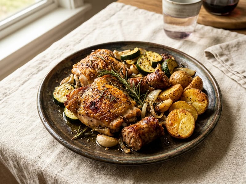 Roasted Chicken And Sausage Sheet Pan
