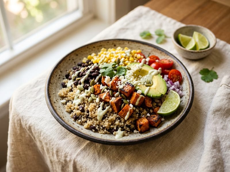 Roasted Sweet Potato And Black Bean Quinoa Bowl
