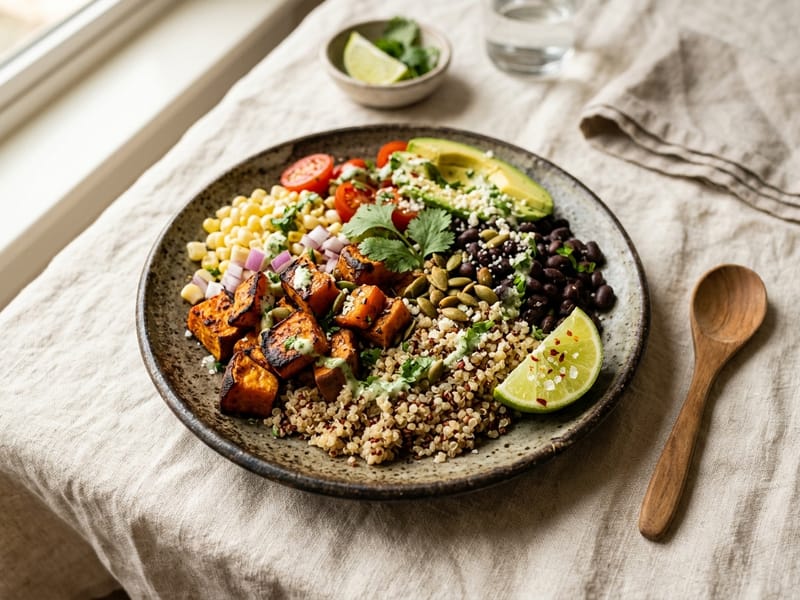 Roasted Sweet Potato And Black Bean Quinoa