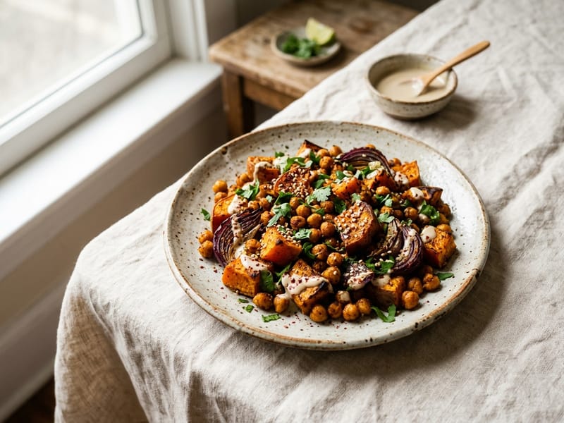 Roasted Sweet Potato And Chickpea Sheet Pan